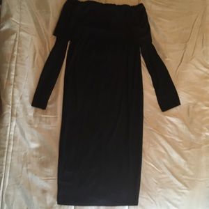 Off the shoulder long sleeve fitted black dress